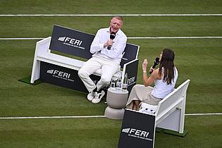 Arne Dedert/dpa | Boris Becker nahm in Bad Homburg einen Podcast mit Andrea Petkovic auf.