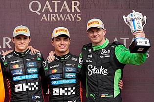 Darko Bandic/AP/dpa | Nico Hülkenberg (r) schafft es im 239. Rennen erstmals auf ein Formel-1-Podium.
