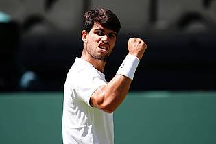 Mike Egerton/PA Wire/dpa | Titelverteidiger Carlos Alcaraz steht wieder im Finale von Wimbledon.